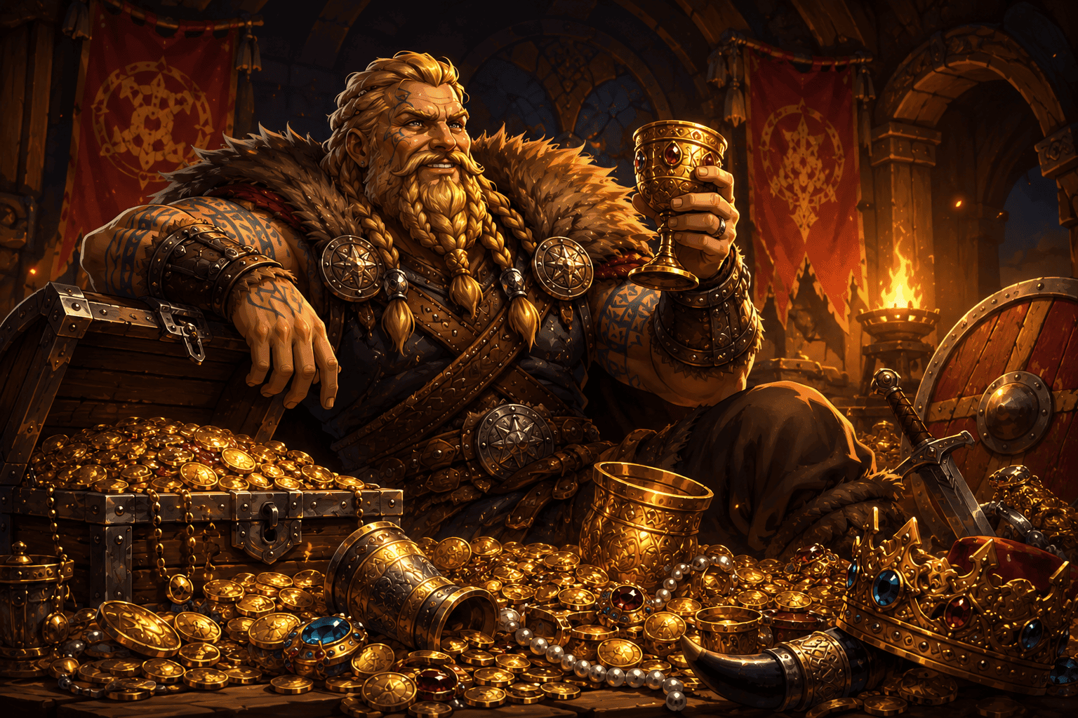 Warrior toasting to fortune